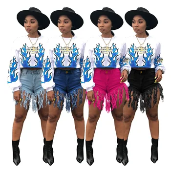 2021 пролетно-летния женски моден тренд див чист цвят дънкови шорти с ресни женски клуб