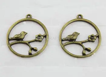 60 бр. кръгла птица на клона в стил ар нуво, античен бронз, метален цинк сплав, бижута, медальони 