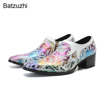 Batzuzhi/ мъжки обувки на висок ток 5 см, модни многоцветни вечерни и сватбени обувки за мъже, обувки от естествена кожа с цип, US6-13