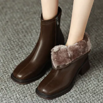 Dilalula/ основни женски Ботильоны; колекция 2023 г.; зимни топли Офис женски модела обувки от естествена кожа на дебелите обувки; дамски обувки за зрели жени в лаконичном стил