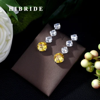 HIBRIDE Класически Дизайн Дълги Висящи Ефектни Обеци Сватбени Кристални Сватбени Обици за Жени, Подарък Bijoux Femme E-414