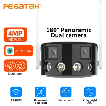 PEGATAH 4-Мегапикселова IP камера с двойна Леща, Външна Сверхширокоугольная Панорамна Камера за наблюдение на 180 °, за Откриване на Човек, Wifi IP Камера