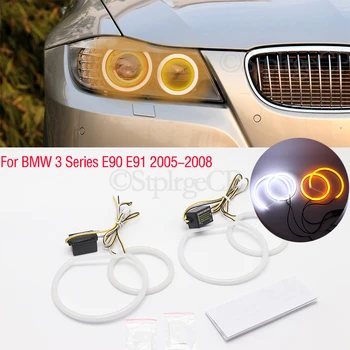 SMD памук светлина LED ангелски очи бяло и жълто DRL комплект За BMW Серия 3 E90 E91 2005-2008 Ксенонови светлини за Автомобилни аксесоари
