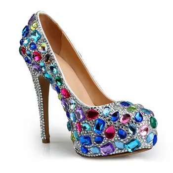 SunNY Everest/ дамски обувки; сватбени обувки на висок ток от цветно стъкло с кръстосани кант; водоустойчив сватбени обувки на платформа с кристали