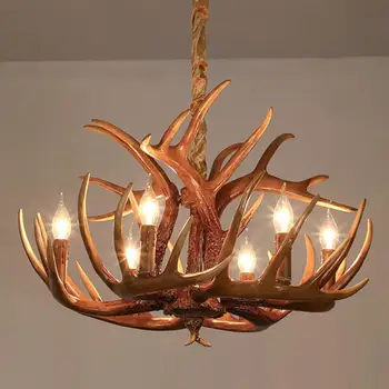 Американската смола, имитация на оленьего рога полилей с led ретро художествена лампа творчески бар кафене украса топла светлина домашна лампа за дневна