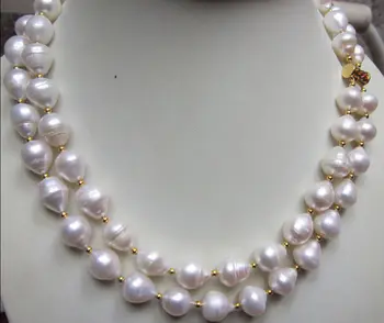 Бижута продажба>> 2 броя 11-13 мм естествени бели перли от южното море колие 17 