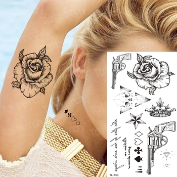 временна татуировка стикер черно скица цветя татуировки модел скици татуировка дизайн на геометрична триъгълник татуировки фалшиви водоустойчив