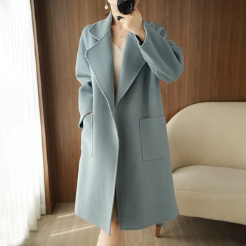 Есенно-зимния ново корейското двустранно кашемировое палто дамско вълнено палто с средната и дългата дължина на висококачествена вълна палто