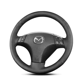 За Mazda 6 / 2004-2015 / 3 / 2006-2012 Изработена по поръчка черна кожена покриване на волана, зашити на ръка, ръчно