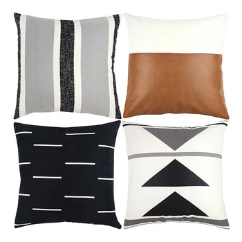Качествени декоративни калъфки само за дивана, дивана или на леглото, комплект от 4 18X18 инча, модерен дизайн, къси плюшени черни бели Ge