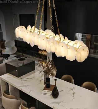 Нова полилей с блясък, луксозна медни led полилей за всекидневна, модерна трапезария от мрамор, с правоъгълна декоративна лампа