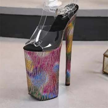 Нови дамски пикантен дамски сандали на висок ток за нощен клуб, висококачествени дамски обувки за танци на един стълб, обувки на висок ток-висок ток 26 см, големи размери