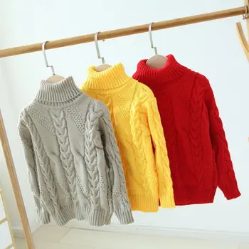 Нови детски пуловери, есенно-зимни възли пуловери с висока яка за момичета, топли детски пуловери за момчета