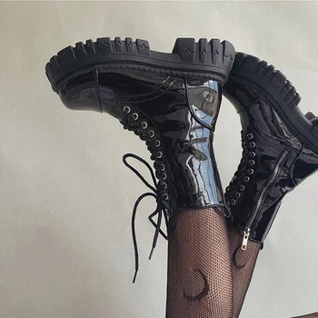 Новост 2022 г., Стръмни женски мотоботы в стил пънк, дантела, на Масивна платформа, обувки в готически стил, ежедневни Брандираната Армията Градинска Обувки, Zapatos De Muje