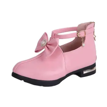 Пролетно-летни Модни Кожени обувки за момичета с пеперуда, Мека Подметка, Красиви Танцови обувки на Принцесата На висок ток, Размер 27-37