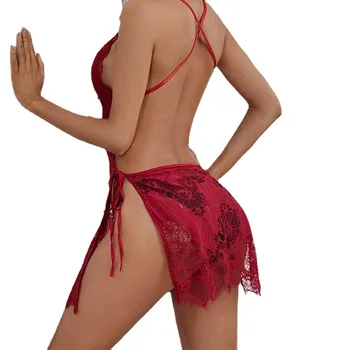 Секси лейси секси пижама с появата на вискозни и отворен гръб, дамски гореща отворена отворена вилица, избегающая облекчаване на сексуално привлекателен бельо