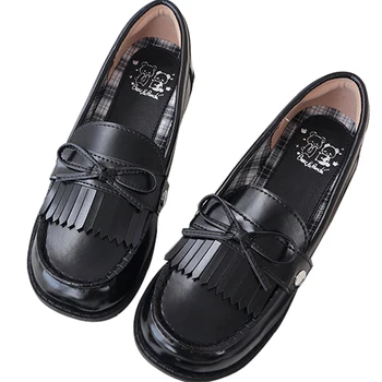 Японската Лолита кръгла глава jk единни обувки с лък студентски тънки обувки в стил колеж кожени обувки кавайные обувки cosplay лоли