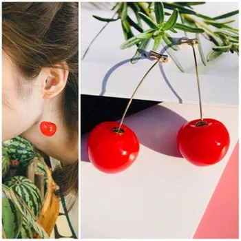Японски сладки нови обеци от смола с плодове от червена череша, Богемные дамски изискани модни обеци, модни бижута